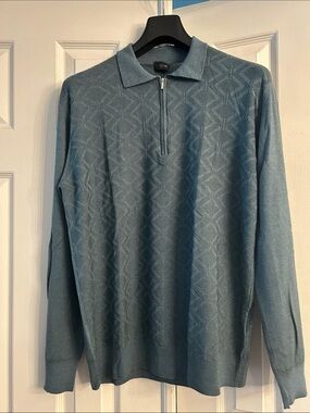 Men's Light Blue Zip-Front Polo Sweater